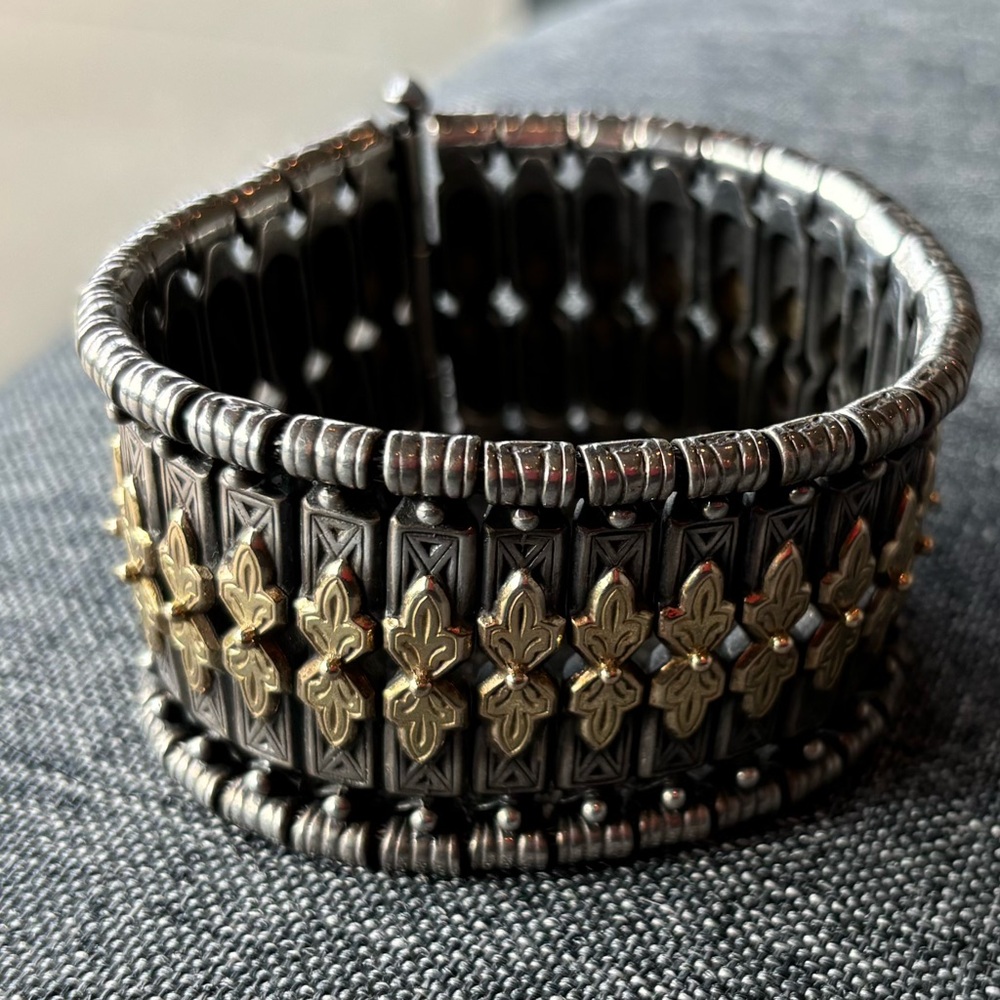 Vintage Konstantino Two-Tone Silver w/ Gold Cuff Bracelet w/ Pin Closure